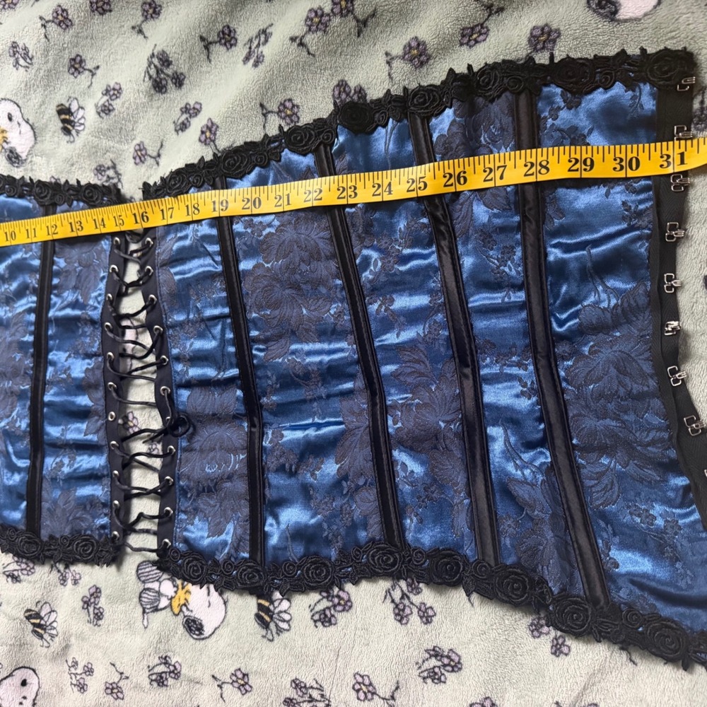 Shirley of Hollywood Vintage 90s Y2K Blue Floral Gothic Corset Bustier Top 36 - Picture 5 of 10